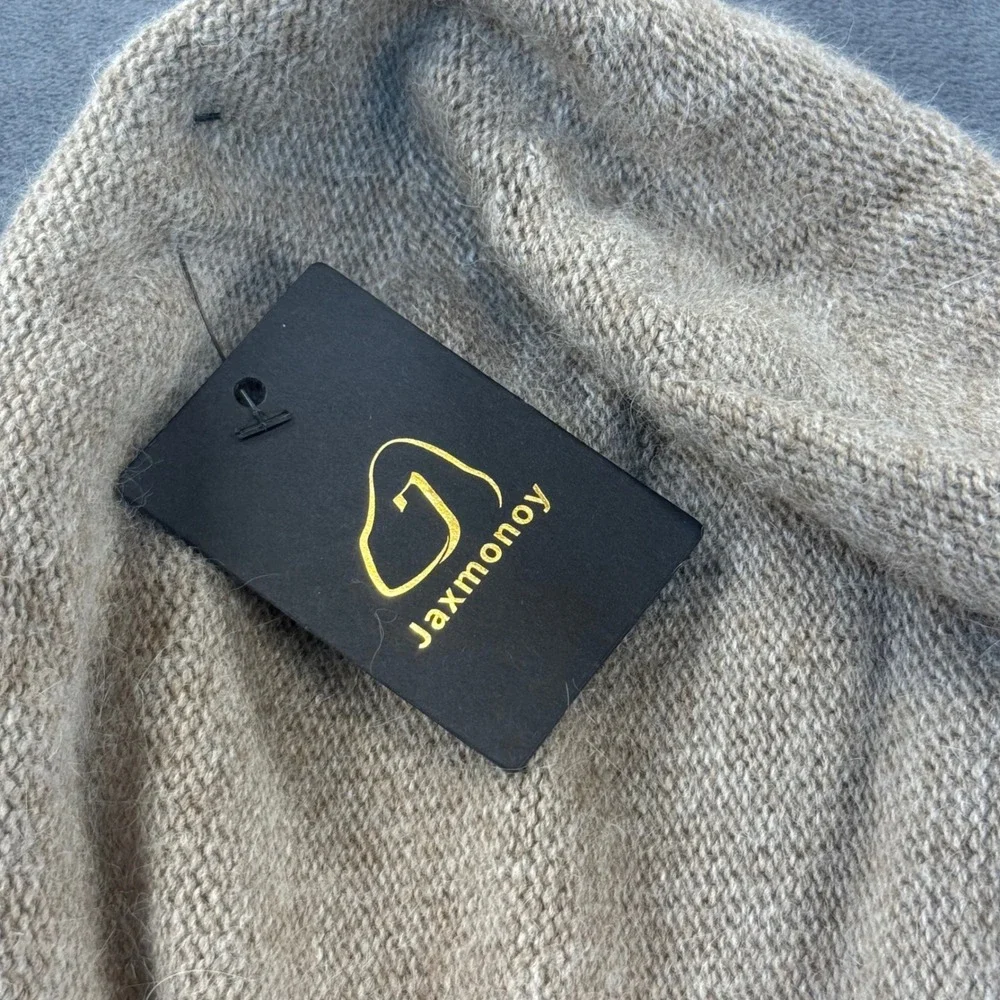 Cashmere wool blend beanie slouch beige Jaxmonoy NWT quiet luxury tan Brown